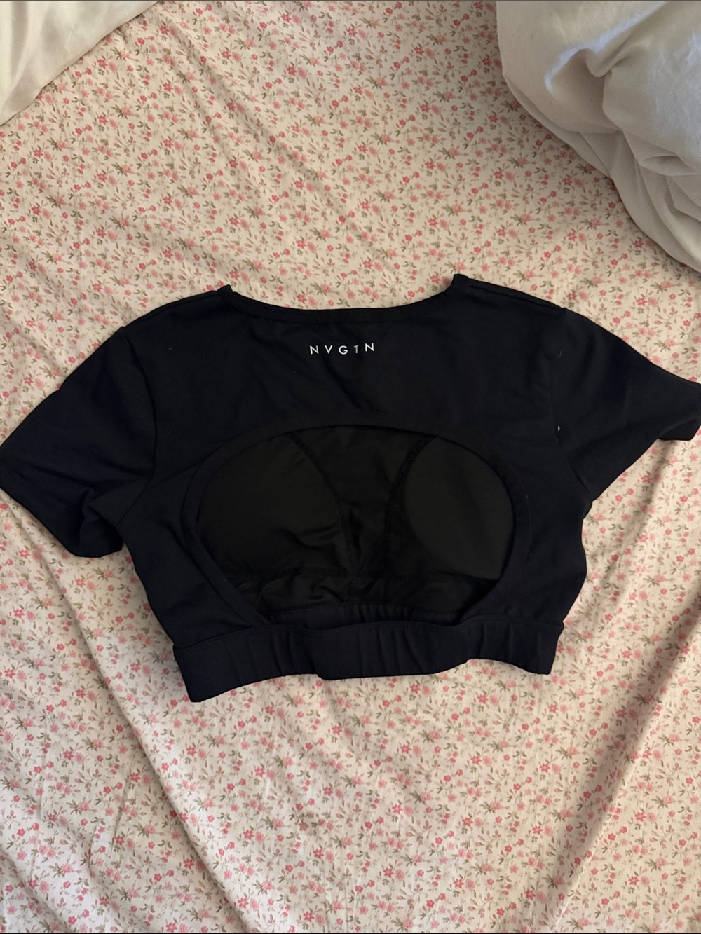 NVGTN Black Cropped Back-Cutout Tee